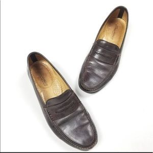 Santoni Brown Leather Loafers Sz 9.5 Italy